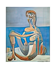 Baigneuse Assis au Bord de la Mer 1930