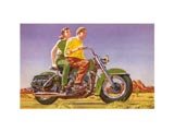Couple on Motor Bike, Retro