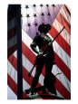 US Flag with Silhouetted Statue of Soldier