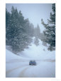 Car on Snowy Road, California Scenic Streets & Roadways