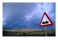 Road Sign Indicating Hilly Terrain, Isla De Fuerteventura, Canary Islands, Spain
