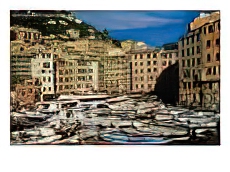 Boats Crowding Town Harbour In Riviera Di Levante Region., Camogli, Liguria, Italy