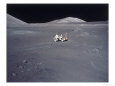 Apollo 17 lunar rover on moon w/ astronaut