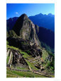 Funerary Rock with Una Picchu and Huayna Picchu in Background, Machu Picchu, Peru