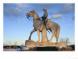 A lone equestrian statue rides the Gettysburg Battlefield in winter.