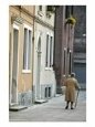 Back of Elderly Woman with Cane Walking Down Street Scenic Streets & Roadways