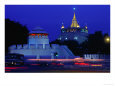 Illuminated Golden Mount at Wat Saket and Democracy Monument Bangkok, Thailand