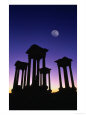 Pedestals of Tetrapylon and Moon at Sunset, Palmyra, Syria