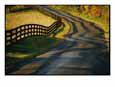 Twilight View of a Wooden Fence and its Shadow Along a Country Road