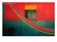 Detail of Painted House Facade with Shutter and Hammock, La Venta Del Sur,Choluteca, Honduras