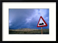 Road Sign Indicating Hilly Terrain, Isla De Fuerteventura, Canary Islands, Spain
