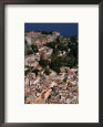 Aerial View of Taormina, with Teatro Greco (Greek Ampitheatre) at Top, Taormina, Sicily, Italy